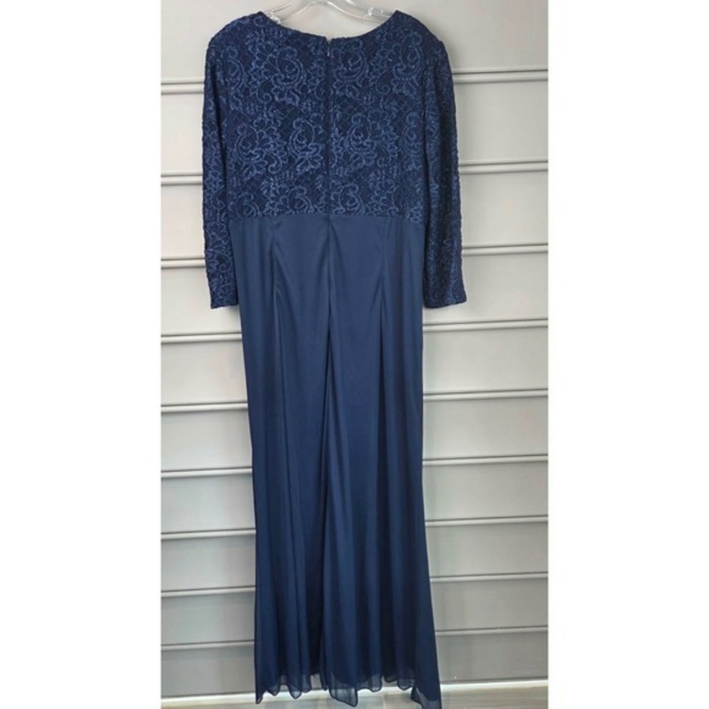 Alex Evenings Navy Blue Lace 3/4 Illusion Sleeve A-line Formal Gown Dress 16 - Picture 7 of 16
